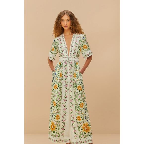 FARM Rio Pants - FARM Rio Off-White Folk Floral Lenzing™ Ecovero™ Euroflax™ Jumpsuit